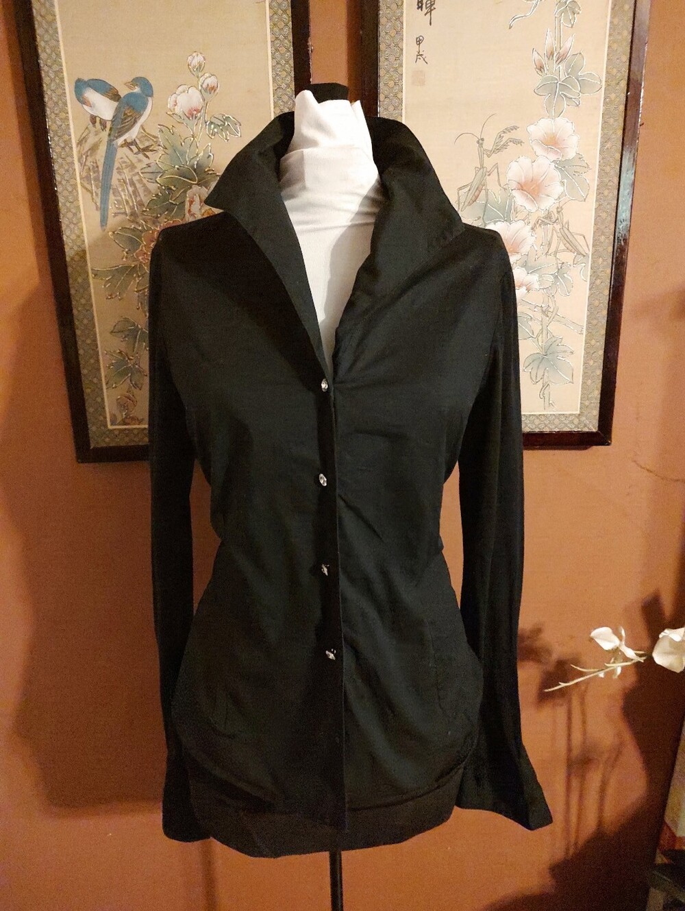 💎🖤💎 Sophisticated NYDJ Black Mixed Media & Rhinestone French Cuff Blouse - LP